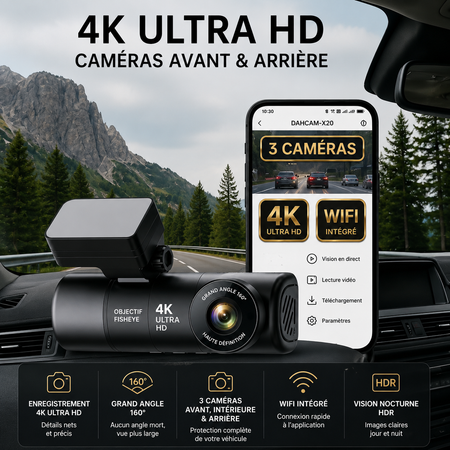 DriveSentinel™ — Dashcam 3 Caméras Full HD avec carte SD 128Go